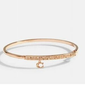 Coach Signature Pave Bar Hinged Bangle bracelet rose gold‎ NWT